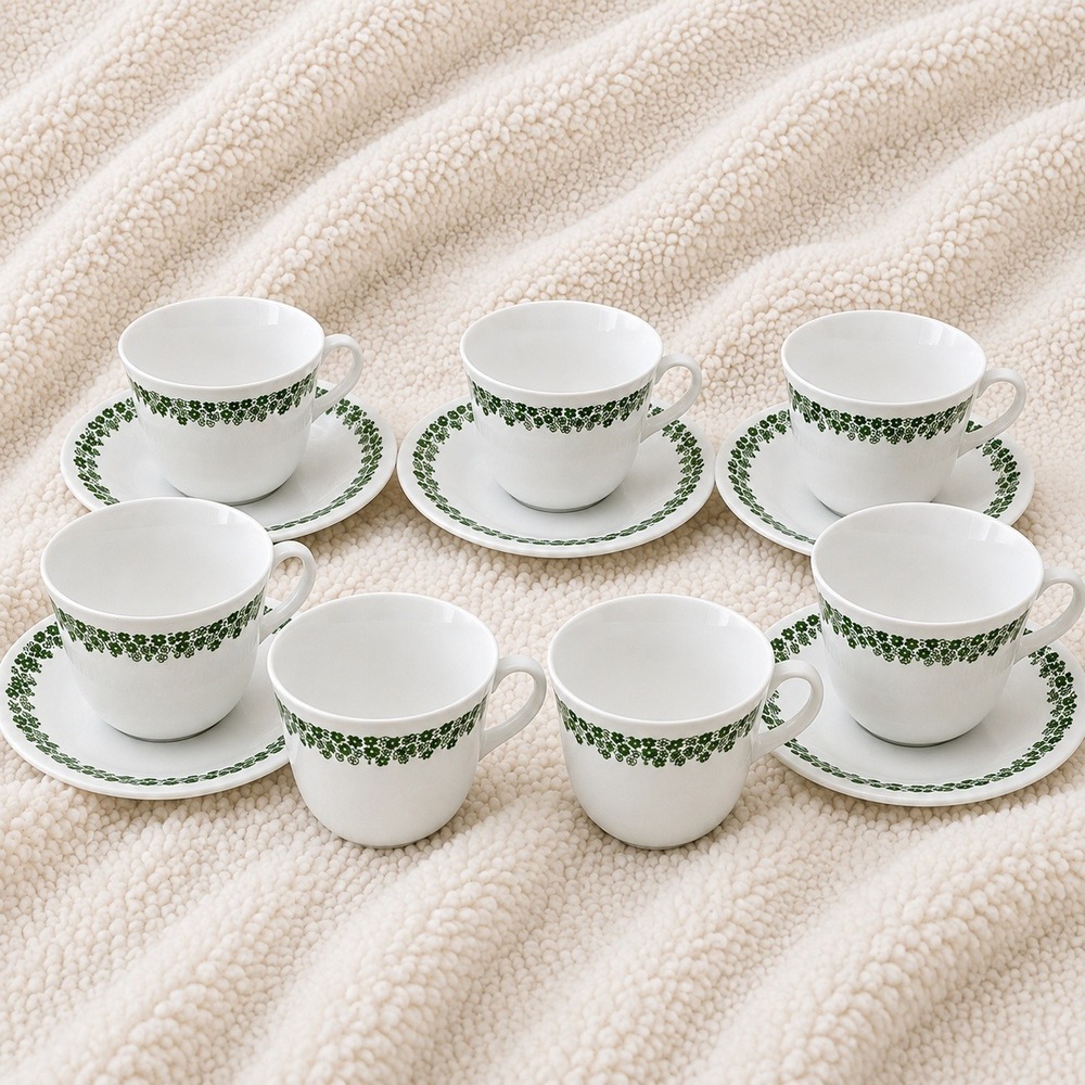 Corelle Crazy Daisy Spring Blossom Coffee Tea Cups Saucers‎ Lot 7 USA MCM